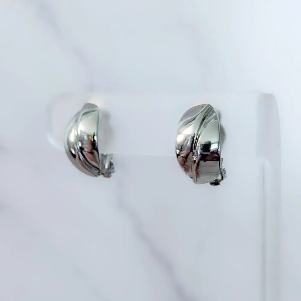 Vintage Clip On Earrings Silver Tone Stylish Hoop Like 7/8